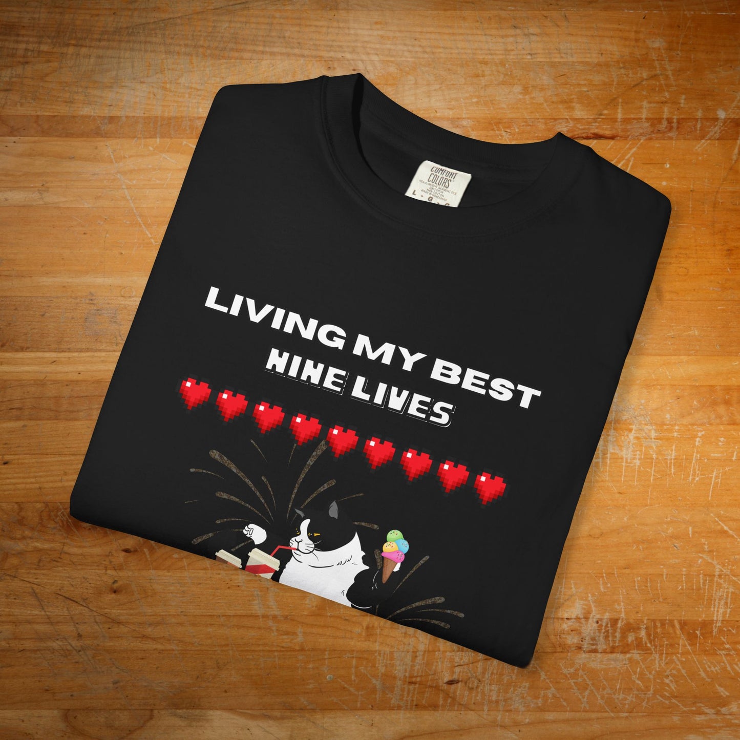 "Living My Best 9 Lives" Funny Cat Tee