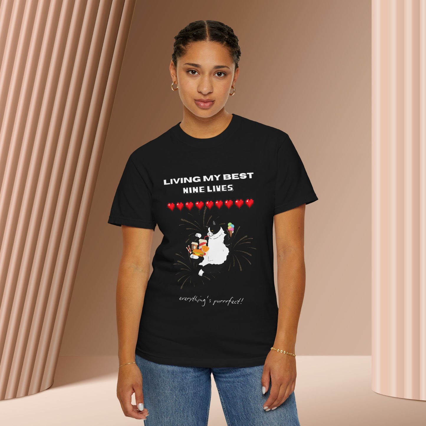 "Living My Best 9 Lives" Funny Cat Tee