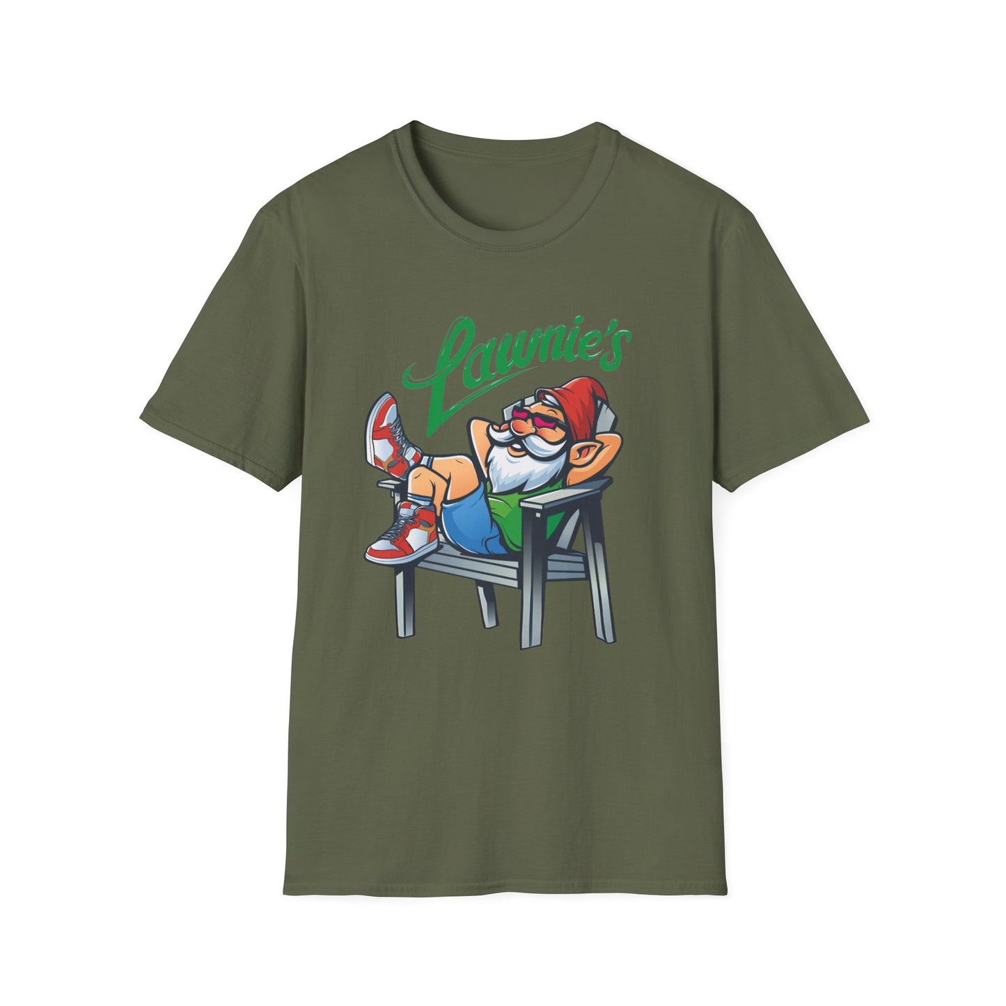 Relaxed Gnome T-Shirt with Lawnie's Design, Unisex Tee for Garden Lovers, Funny Gift for Birthdays, Casual Wear, Relaxation Vibe