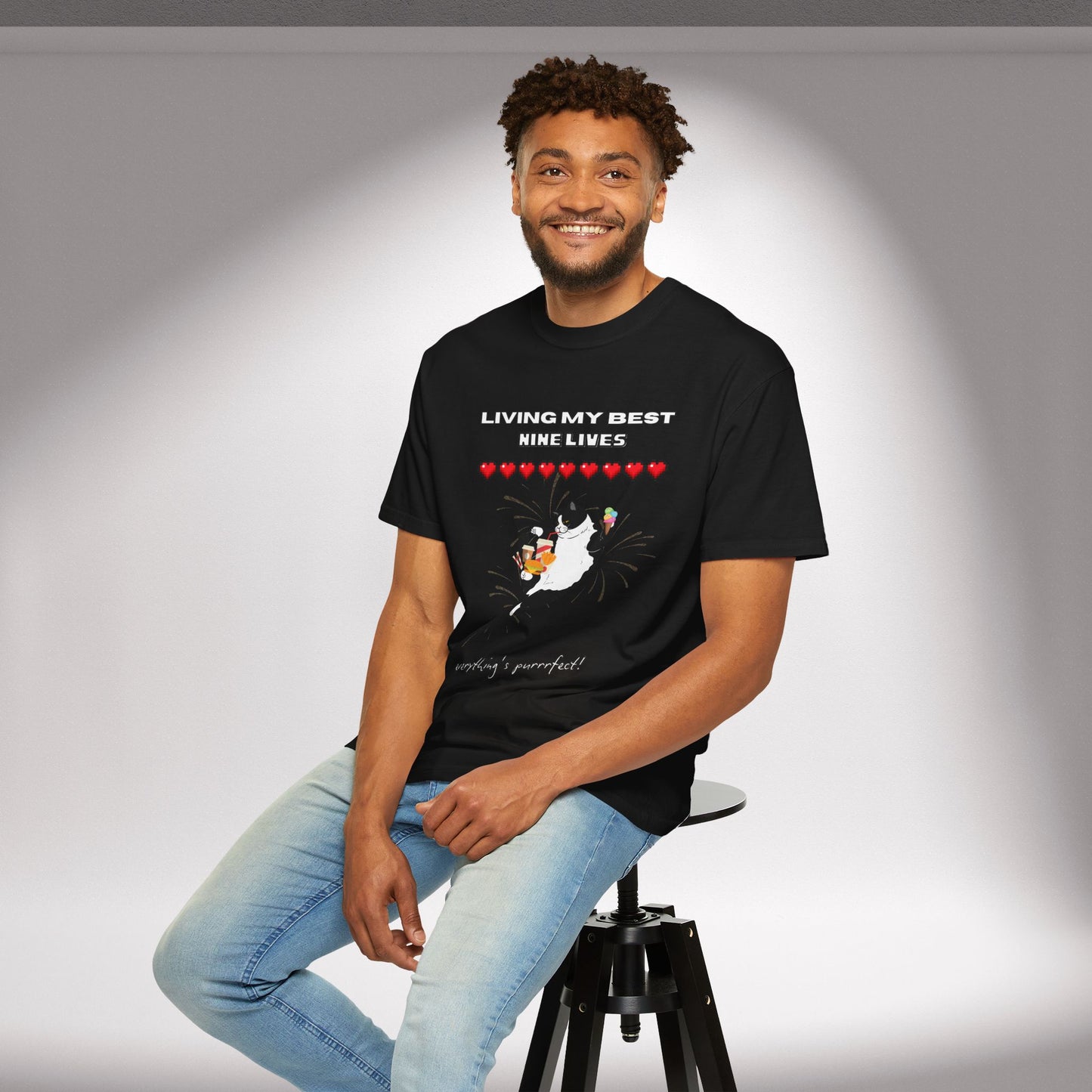 "Living My Best 9 Lives" Funny Cat Tee