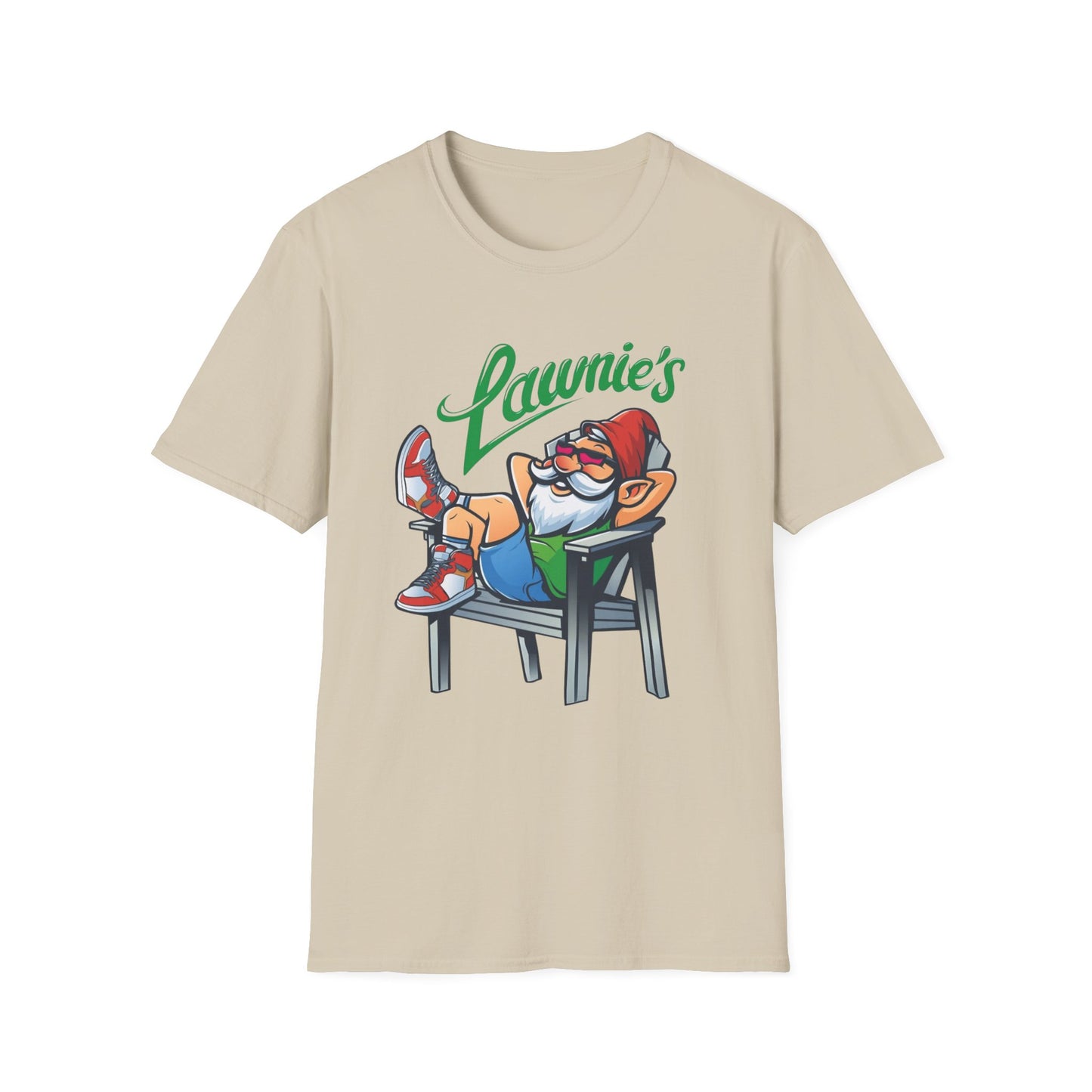 Relaxed Gnome T-Shirt with Lawnie's Design, Unisex Tee for Garden Lovers, Funny Gift for Birthdays, Casual Wear, Relaxation Vibe