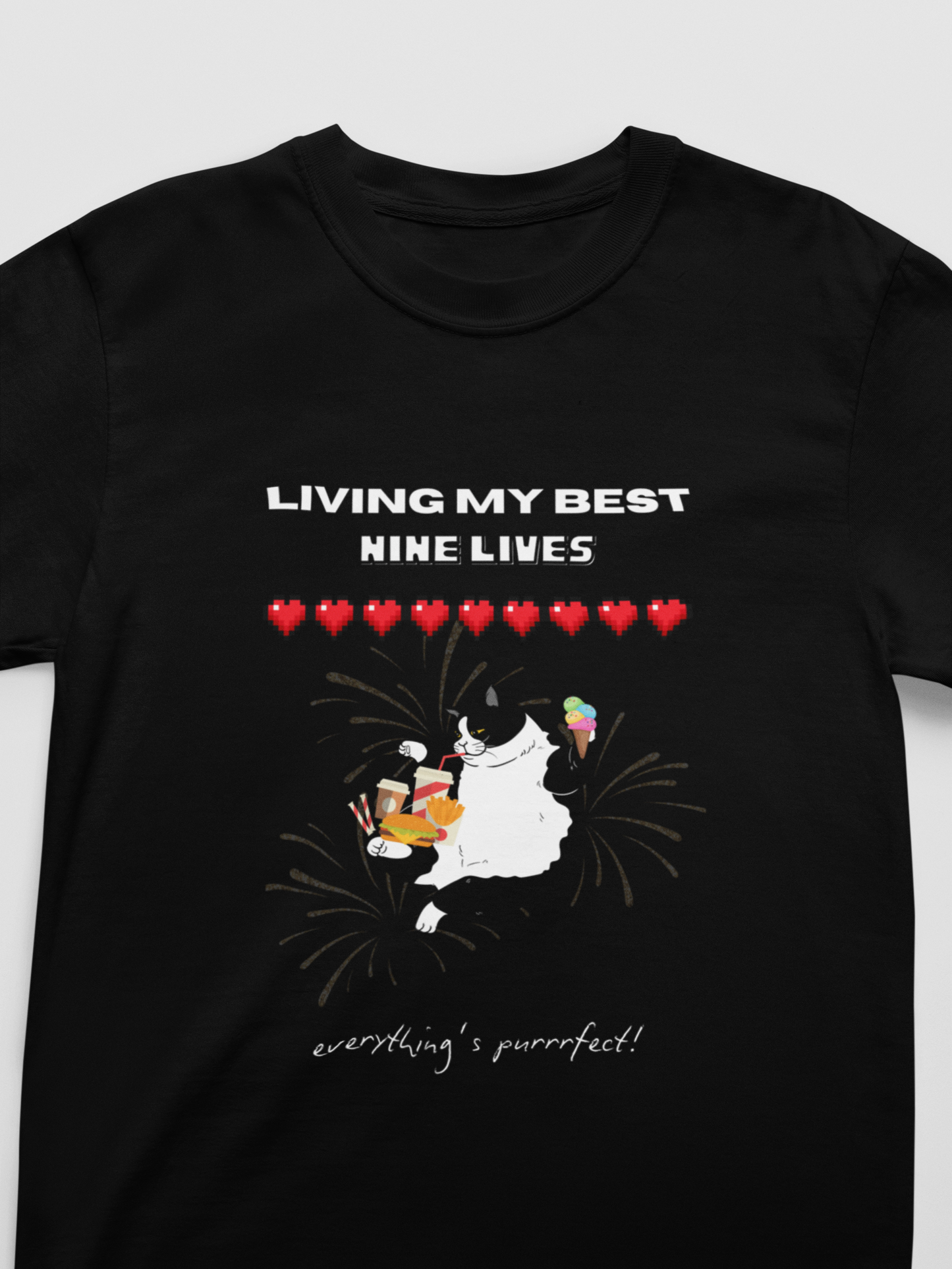 "Living My Best 9 Lives" Funny Cat Tee