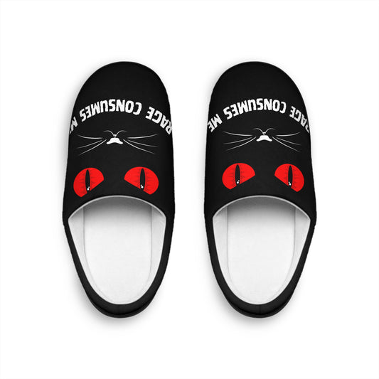 "Rage Consumes Me" Cat-Themed Slippers for Women