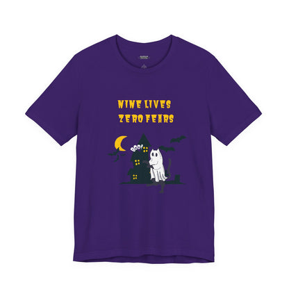 Nine Lives, Zero Fears Halloween Unisex Shirt
